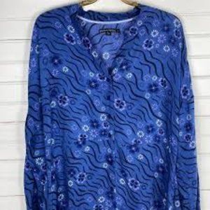 Gudrun Sjoden Blue Floral Button-down Drop-Shoulder Dress